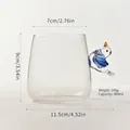 Clear glass cup with 3D blue bird handle, 400ml capacity and dimension details. - 400ml / Bird Cup