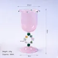 Elegante calice da vino in cristallo rosa con stelo ad anello floreale, 300 ml di volume - Calice Ghirlanda di Fiori (bz2140) / Pezzo Singolo