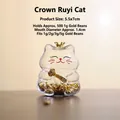 Jolie tirelire chat de la chance en verre transparent et mini pot pour haricots d'or - Chat Ruyi à Couronne