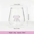 Clear glass drinking cup with an elegant pink bow accent inside, 600ml capacity details - Pink Bowknot / 600ml