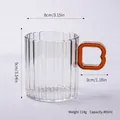 Transparent 400ml ribbed borosilicate glass mug featuring an amber square handle - 400ml / Amber Square Handle