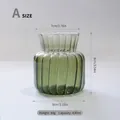 Small green striped glass vase with vintage ribbed texture, 430ml capacity - Style A / Height 9cm