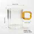 Elegant striped borosilicate glass cup featuring a golden heart handle, 400ml capacity - 400ml / Yellow Heart Handle