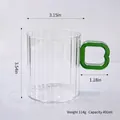 Clear striped borosilicate glass mug with green heart-shaped handle, 400ml capacity - 400ml / Green Heart Handle