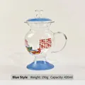 Nostalgic spittoon-shaped glass mug with lid, 420ml capacity, decorative blue base - 420ml / Blue