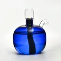 Modern spherical blue glass oil lamp and candle holder with elegant scrolled handle - Blue