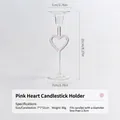 Elegante candelabro de cristal con corazón rosa estilo europeo, altura 21 cm - Corazón Rosa
