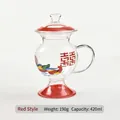 Novelty retro spittoon-shaped glass water mug in red color with lid and handle 420ml - 420ml / Red