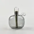 Elegant spherical smoke grey glass oil lamp with glass cover and decorative handle - Gray