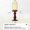 Zen-Glaskerzenhalter in Rubinrot und Gelb, 23,8 cm Höhe für die Teestube-Dekoration - Retro Bunter Kerzenhalter (Jaderot + Gelber Schirm)