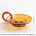 Amber glass incense holder with handle, 13.5cm diameter candle tray for home decor - Handle Candle Holder (zt2044) / 9-Hole Insert / Champagne