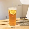 Large 670ml ribbed borosilicate glass straw cup with lid for iced coffee and tea drinks - Vertical Stripe / 670ml / Clear