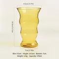 Amber wavy glass cup 470ml with height and width dimensions shown on plain background - No Handle / 470ML / Yellow