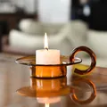 European vintage amber round glass candle holder with ring handle for pillar candle - Amber Handle Candlestick (Without Accessories)