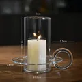 Clear glass candle holder with handle and dimensions 13.5cm height for pillar candles - Transparent Handle Candlestick + Transparent Cover (Without Candle)