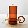 Elegant vintage amber glass candle holder with handle and precise dimensions labeled - Amber Handle Candlestick + Amber Cover (Without Candle)