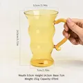 Amber wavy borosilicate glass cup with handle, 470ml capacity for coffee or milk tea. - Handle Included / 470ML / Yellow