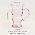 Pink wavy borosilicate glass cup with handle, 470ml capacity and dimensions. - Handle Included / 470ML / Pink