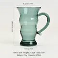Elegant dark green borosilicate glass cup with unique undulating body and handle 470ml - Handle Included / 470ML / Dark Green