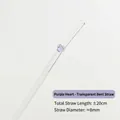 Wiederverwendbarer Glasstrohhalm mit lila Herz, 8 mm Durchmesser und 20 cm Länge. - Gebogenes Rohr / Lila Herz