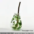 Elegante taza de mate verde con flores preservadas y pajita dorada, borosilicato - Con Pajita de Acero Inoxidable / Verde