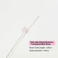 Transparent glass straw with pink striped bow, curved design, 20cm length, 8mm wide - Jade Pink Striped Bow Bent Style / 8x200mm / Pink Jade