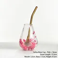 Taza de Mate de cristal de doble pared con flores eternas rosas y una pajita dorada - Con Pajita de Acero Inoxidable / Rosa