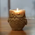 Brown matte glass owl candle holder for cozy home decoration - Owl Candle Holder / Matte Brown