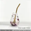 Juego de taza de Mate de vidrio de borosilicato con flores secas moradas y pajita - Con Pajita de Acero Inoxidable / Púrpura