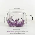 Taza de cristal de doble pared con flores secas púrpuras y capacidad total de 110 ml. - Paquete de 110ml / Flor Púrpura