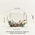 Taza de vidrio de borosilicato de doble pared con flores secas y medidas - Paquete de 110ml / Flor Colorida