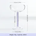 Elegante bicchiere da cocktail con gambo a perle viola, 200ml di capacità e misure - Viola