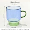Modern stackable blue and green heat-resistant glass coffee mug with dimensions - Blue + Green