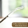 Bent heat-resistant glass straw filled with decorative coffee crystal stones filter - Curved Straw / Coffee