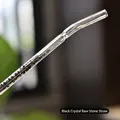 Reusable heat-resistant glass drinking straw filled with natural black crystal stones - Curved Straw / Black