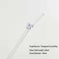 Clear reusable curved glass straw featuring a cute purple bow decoration, 20cm length and 8mm width - Transparent Curved Bowknot Style / 8x20 / Purple Glossy Bowknot