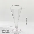 Konisch champagneglas met afmetingen, 220 ml capaciteit en een roze glazen voet. - Kegelvormig Champagneglas (bz2099) / 16.5x8.5x7cm/220ml