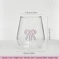 Vaso de vidrio transparente con elegante lazo rosa, ideal para champán y cócteles - Taza de Vidrio en Forma de Huevo (Embalaje de Seguridad) / 600ml / Lazo Rosa