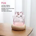 Adorable pot de rangement chat en verre rose avec socle en bois pour fèves dorées - Tirelire Chat (Avec Base) / Rose