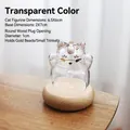 Mignon bocal en verre transparent en forme de chat avec socle en bois pour pépites - Tirelire Chat (Avec Base) / Transparent