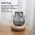 Tirelire chat porte-bonheur gris foncé en verre avec socle en bois pour mini lingots - Tirelire Chat (Avec Base) / Gris