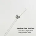 Exquisite reusable bent glass straw featuring a stylish grey bow tie decoration - Transparent Curved Bowknot Style / 8x20 / Grey Glossy Bowknot