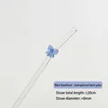Transparent glass bent drinking straw featuring a cute blue bow decoration, 20cm length - Transparent Curved Bowknot Style / 8x20 / Blue Sand Glossy Bowknot