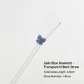 Cute blue jade bow glass straw, transparent bent pipe design for juice and coffee - Transparent Curved Bowknot Style / 8x20 / Blue Jade Glossy Bowknot