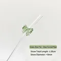 Elegant transparent bent glass straw with a green butterfly decoration, 20cm long - Transparent Curved Bowknot Style / 8x20 / Green Glossy Bowknot