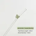 Transparent curved glass drinking straw featuring a cute jade green bow decoration - Transparent Curved Bowknot Style / 8x20 / Green Jade Glossy Bowknot