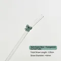 Clear reusable glass bent straw with cute dark green bow tie decoration, 20cm length - Transparent Curved Bowknot Style / 8x20 / Dark Green Glossy Bowknot