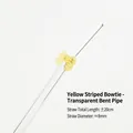 Elegante pajita de vidrio transparente con un lindo lazo de mariposa a rayas amarillas - Estilo Curvada con Lazo de Rayas Amarillas / 8x200mm / Amarillo