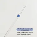 Wiederverwendbarer gebogener Glasstrohhalm mit blauem Herz-Dekor, 20 cm Länge - Gebogenes Rohr / Blaues Herz
