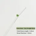 Transparenter Glasstrohhalm mit grünem Herz-Dekor, hitzebeständiges Borosilikatglas, 20cm - Gebogenes Rohr / Grünes Herz